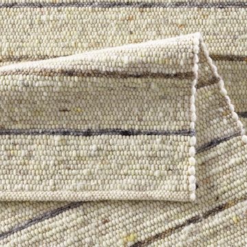 Wollteppich TaraCarpet Weidenthal handgewebter Schurwollteppich aus Wolle gestreif, TaraCarpet, rechteckig, Höhe: 12 mm, Schurwoll-Teppich grau braun gestreift Wohnzimmer Schlafzimmer 070x130