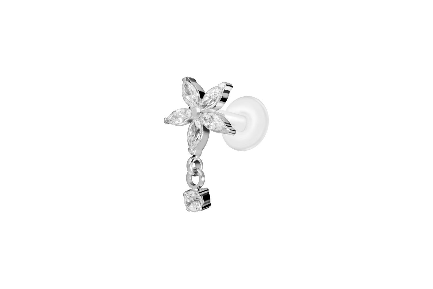 PIERCINGLINE Piercing-Set PTFE Labret mit Innengewinde + Titan-Aufsatz KRISTALLBLUME + KRISTALL (Labrets, 1-tlg)