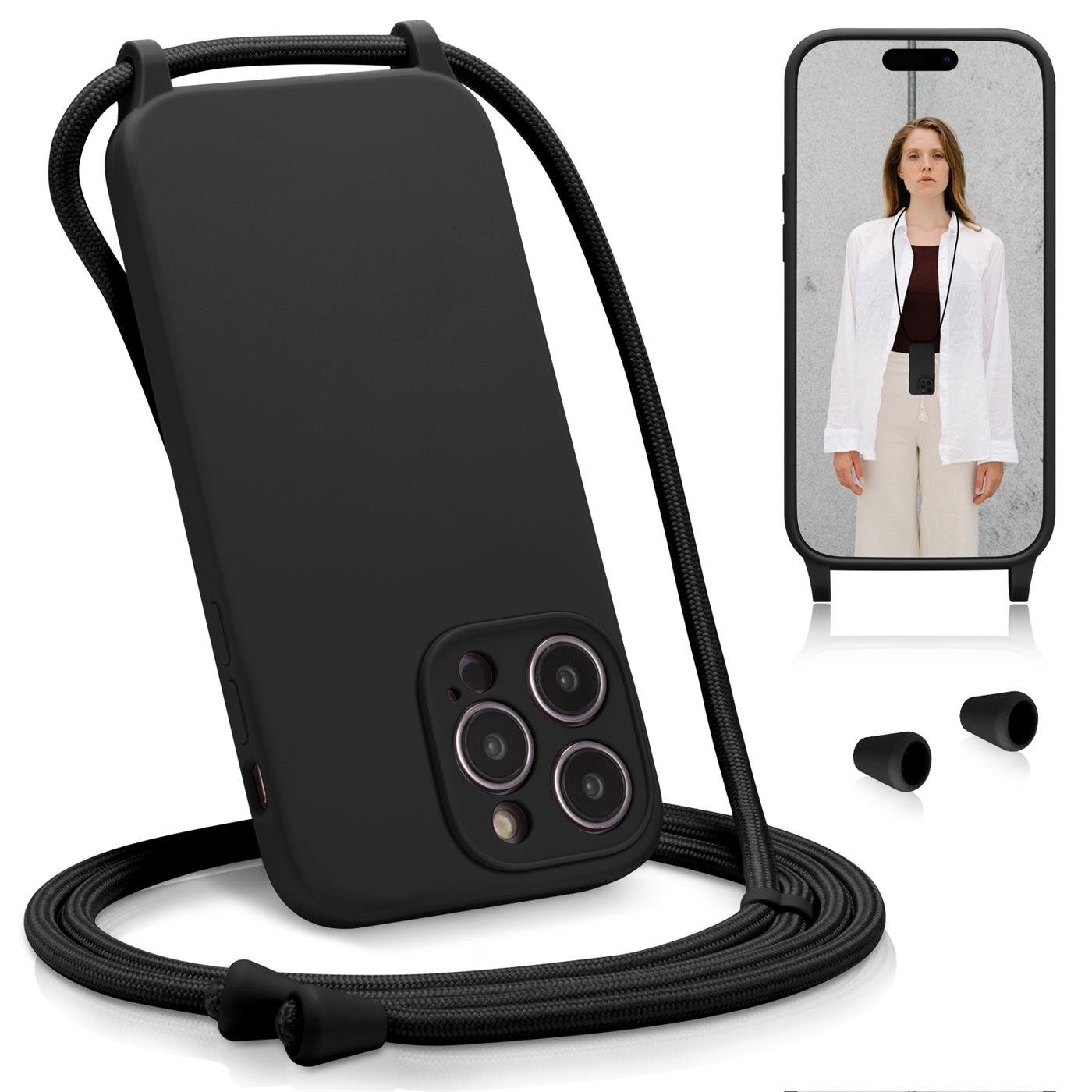 CoolGadget Handyhülle Premium Handyhülle mit verstellbarer Handykette für iPhone 12 Pro Max, Hülle zum Umhängen Kette inkl. 2x Displayschutzfolie aus Glas