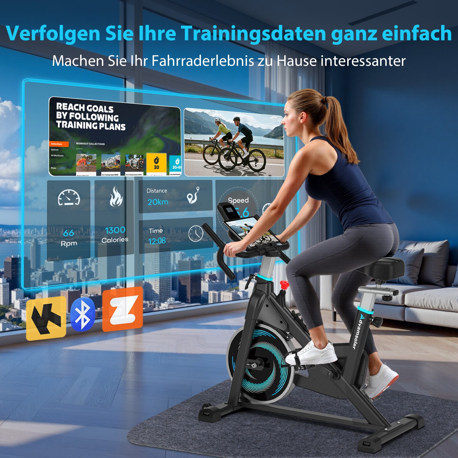 Advamsoler Heimtrainer 160 kg belastbar mit verstellbarem Widerstand, Leises Bike mit LCD-Monitor für Heim-Kardio-Training – Bild 4 von 5