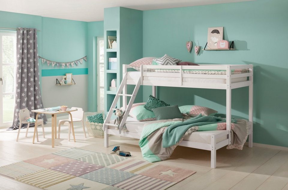 Lüttenhütt Kinderbett »Alpi«, mit 2 Schlafgelegenheiten, inklusive Lattenrost und Leiter, aus massivem Kiefernholz, Etagenbett