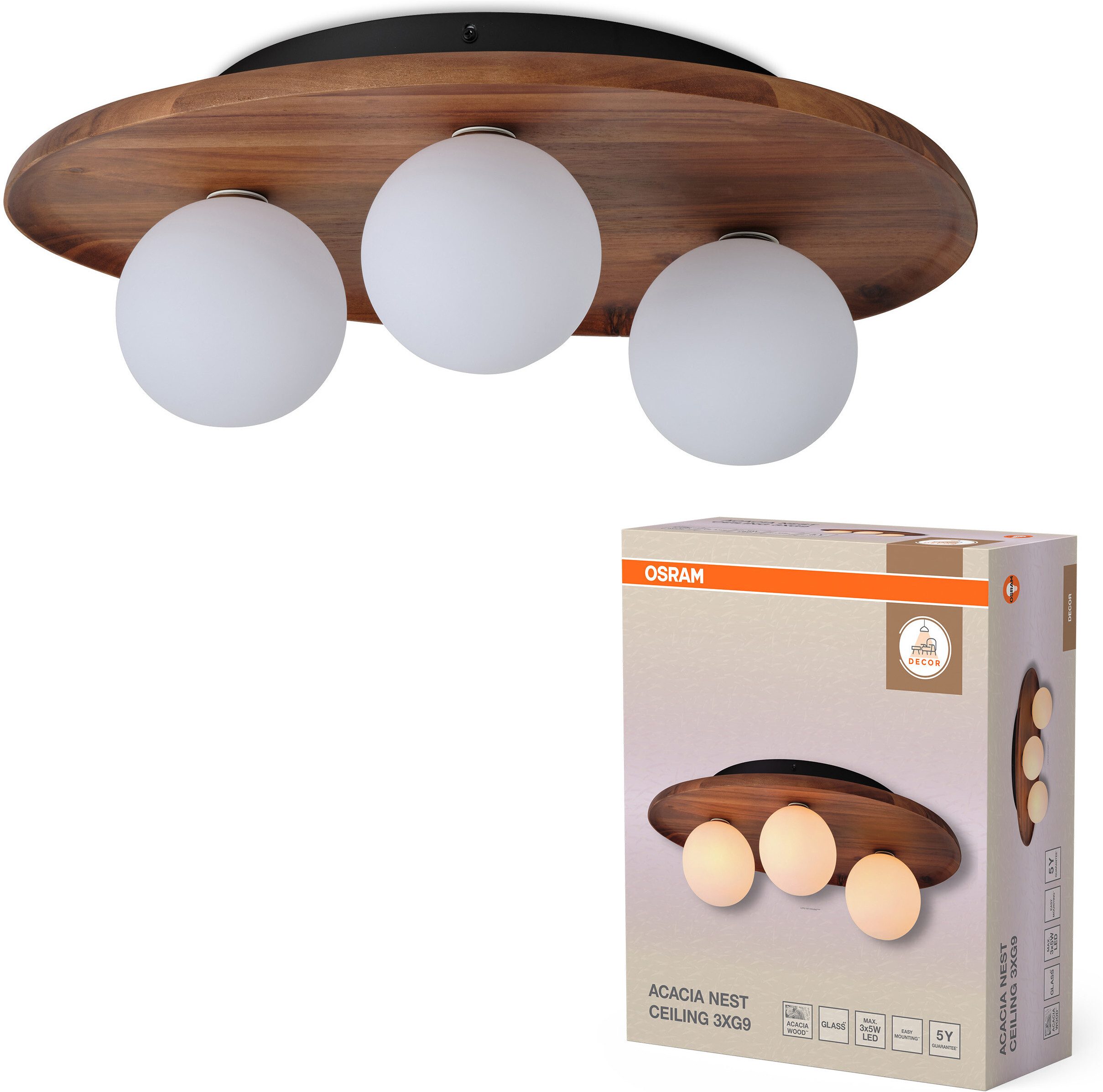 Osram Deckenleuchte Decor Acacia-Wood Nest, ohne Leuchtmittel, braun, Fassung G9