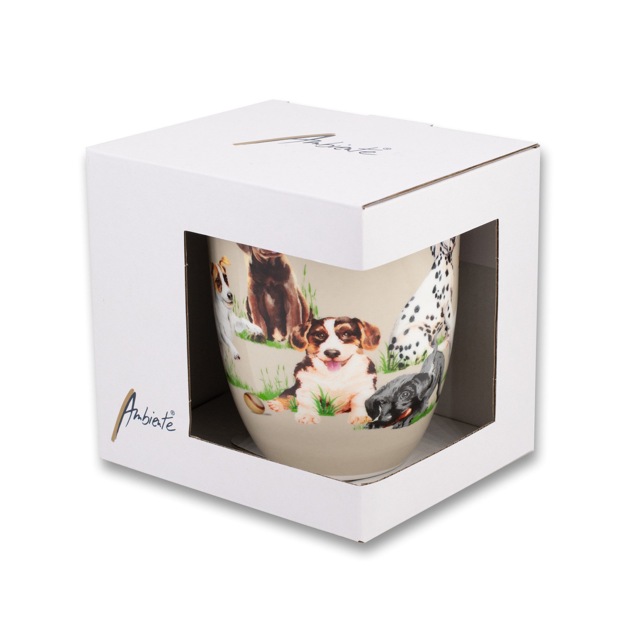 Ambiente Luxury Paper Products Tasse, Keramik, Tasse 10cm Porzellan mit Hunde Motiv Braun