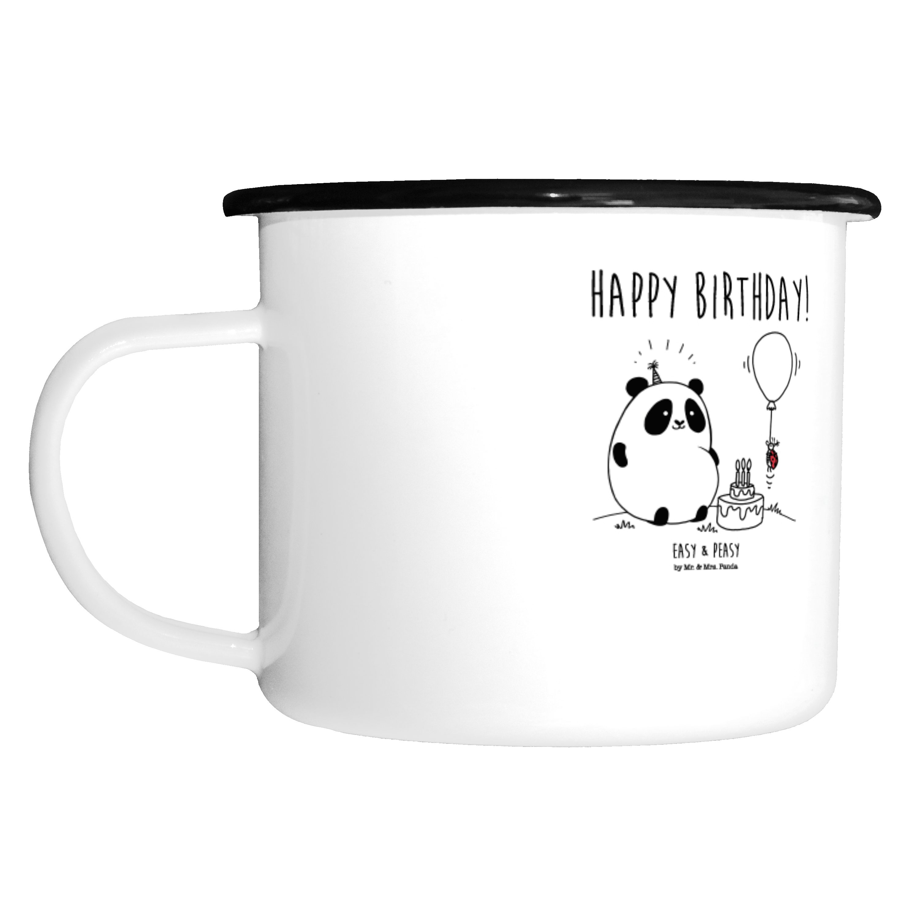 Mr. & Mrs. Panda Dekobecher Easy & Peasy Happy Birthday - Weiß - Geschenk, Motivtasse, Kaffeetass (1 St)