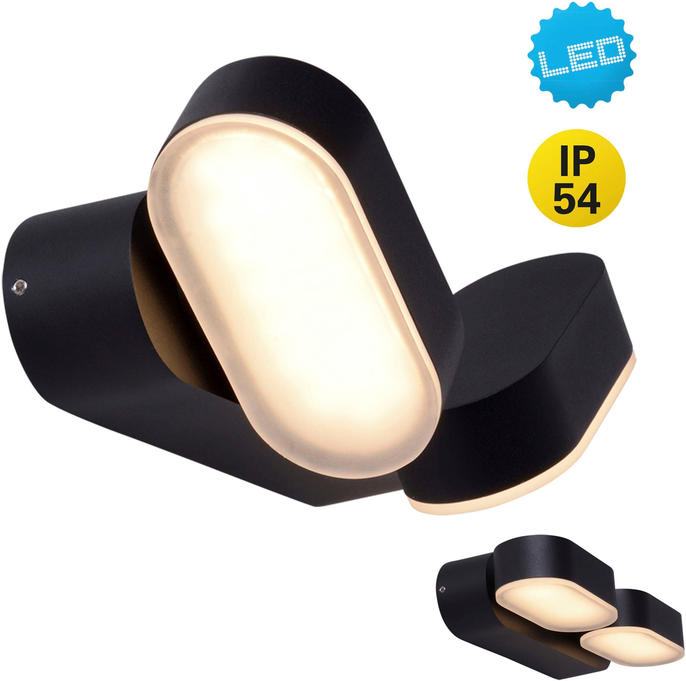 näve LED Außen-Wandleuchte Motus, LED wechselbar, Warmweiß, 2 bewegliche Lichtblöcke incl. 60 LED schwarz warmweiß IP 54