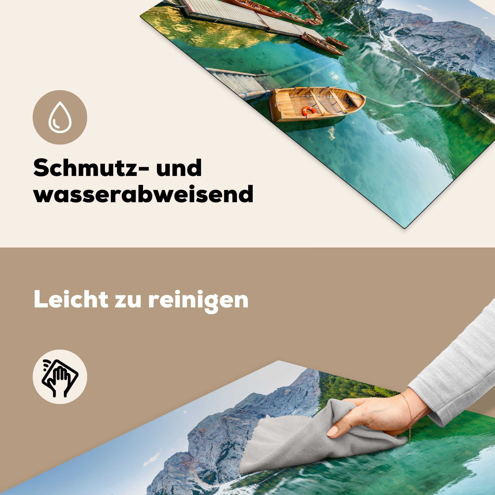 Vinyl, küche, Boot, cm, Schutz Alpen Herdblende-/Abdeckplatte (1 - Ceranfeldabdeckung See 81x52 für MuchoWow tlg), - die Induktionskochfeld