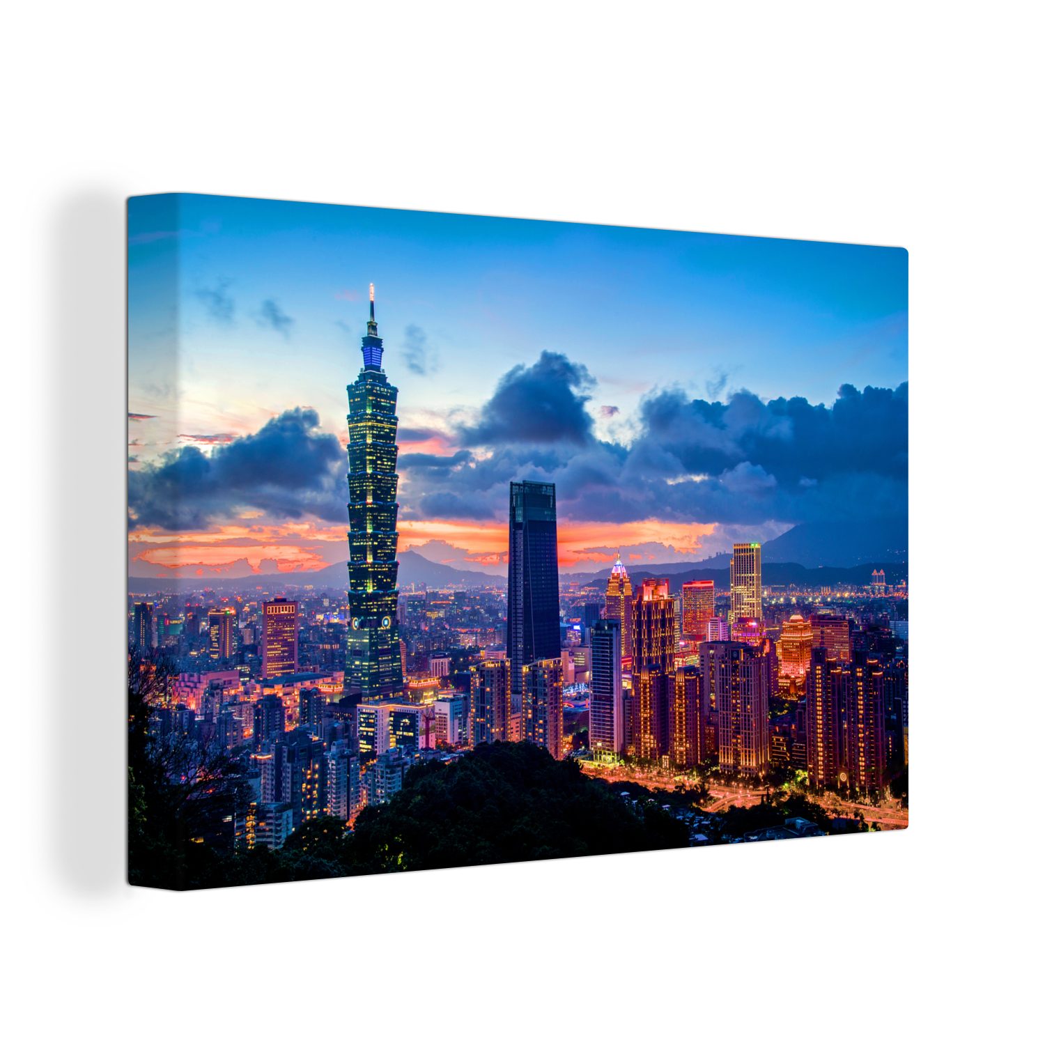 OneMillionCanvasses® Leinwandbild Farbenfroher Sonnenuntergang 101 Aufhängefertig, 30x20 cm Leinwandbilder, am in Wanddeko, Taipei (1 Wandbild Asien, St)