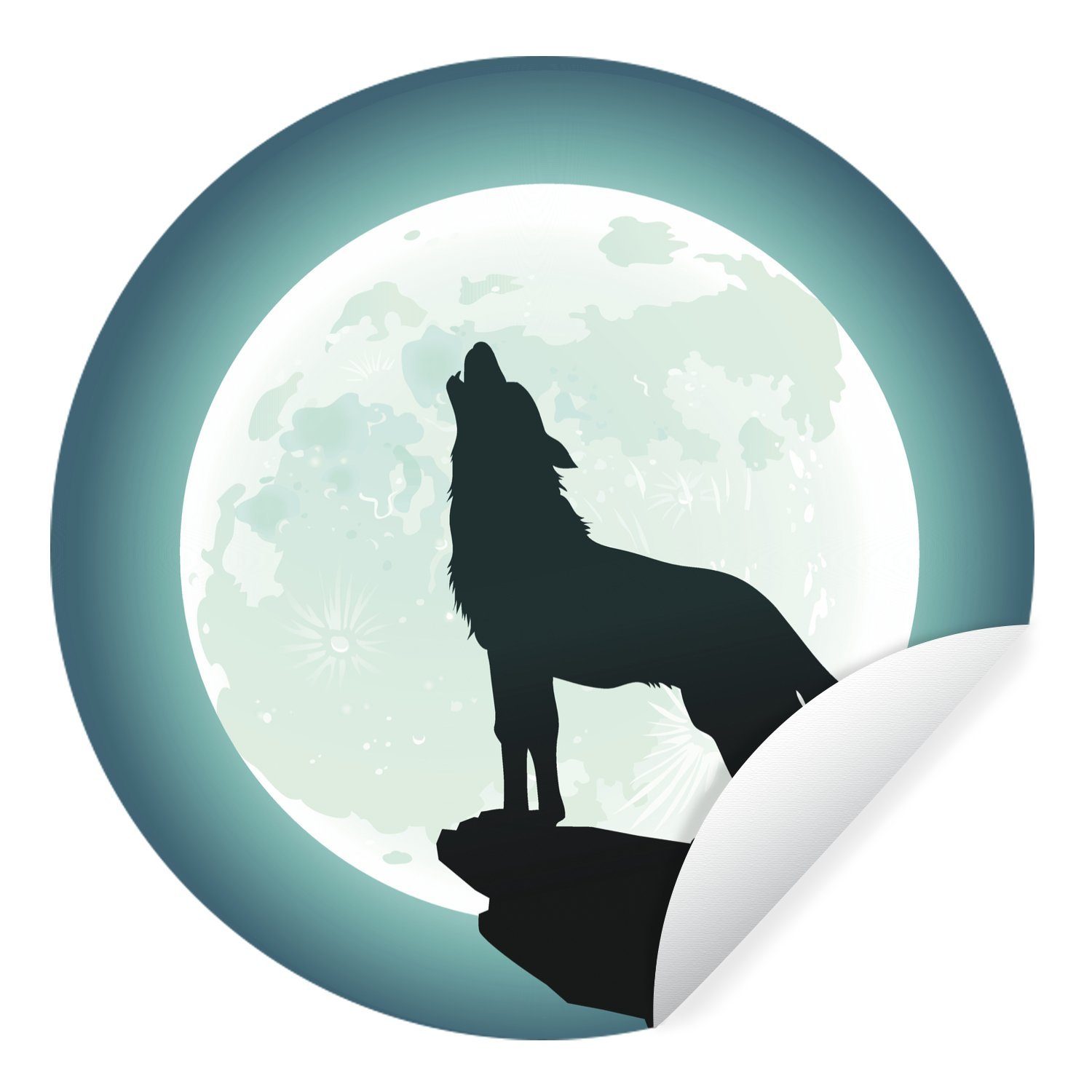 MuchoWow Wandsticker Wolf - Mond - Stein (1 St), Tapetenkreis für Kinderzimmer, Tapetenaufkleber, Rund, Wohnzimmer