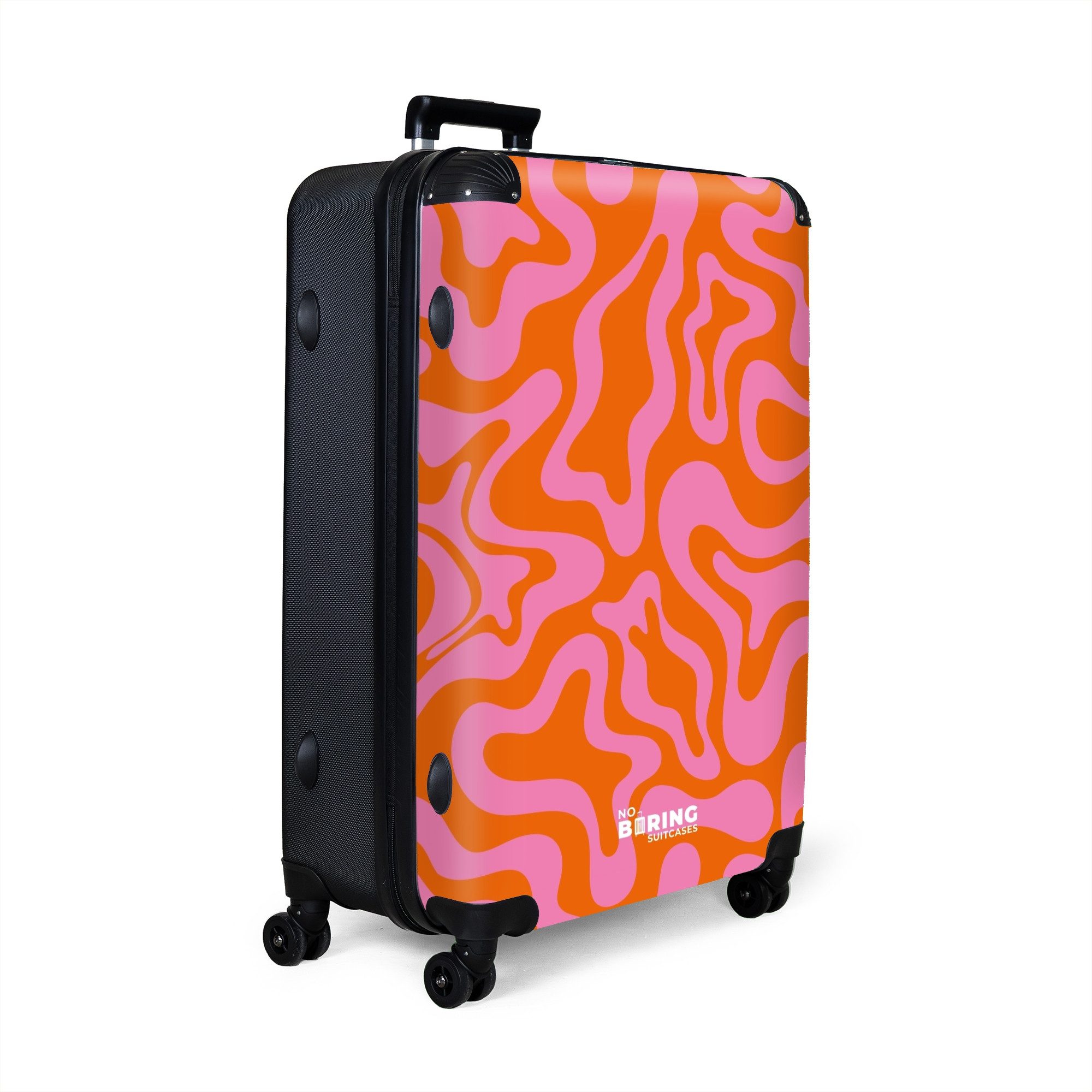 NoBoringSuitcases.com© Hartschalen-Trolley Orange mit rosa abstraktem günstig online kaufen