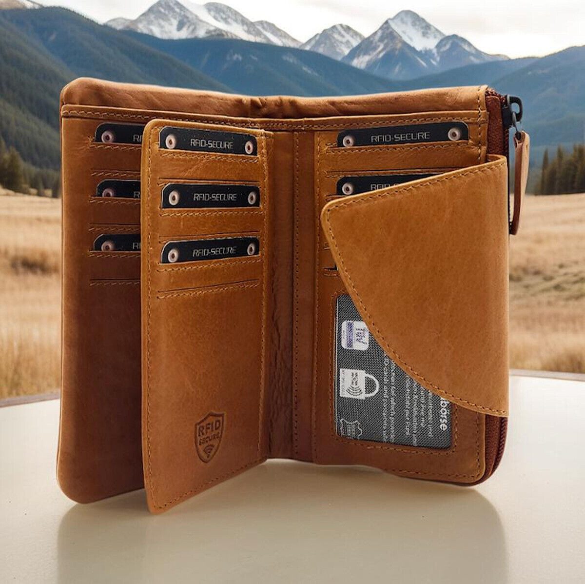 Geldbörse echt Leder Portemonnaie mit RFID Schutz, 18 Kartenfächer