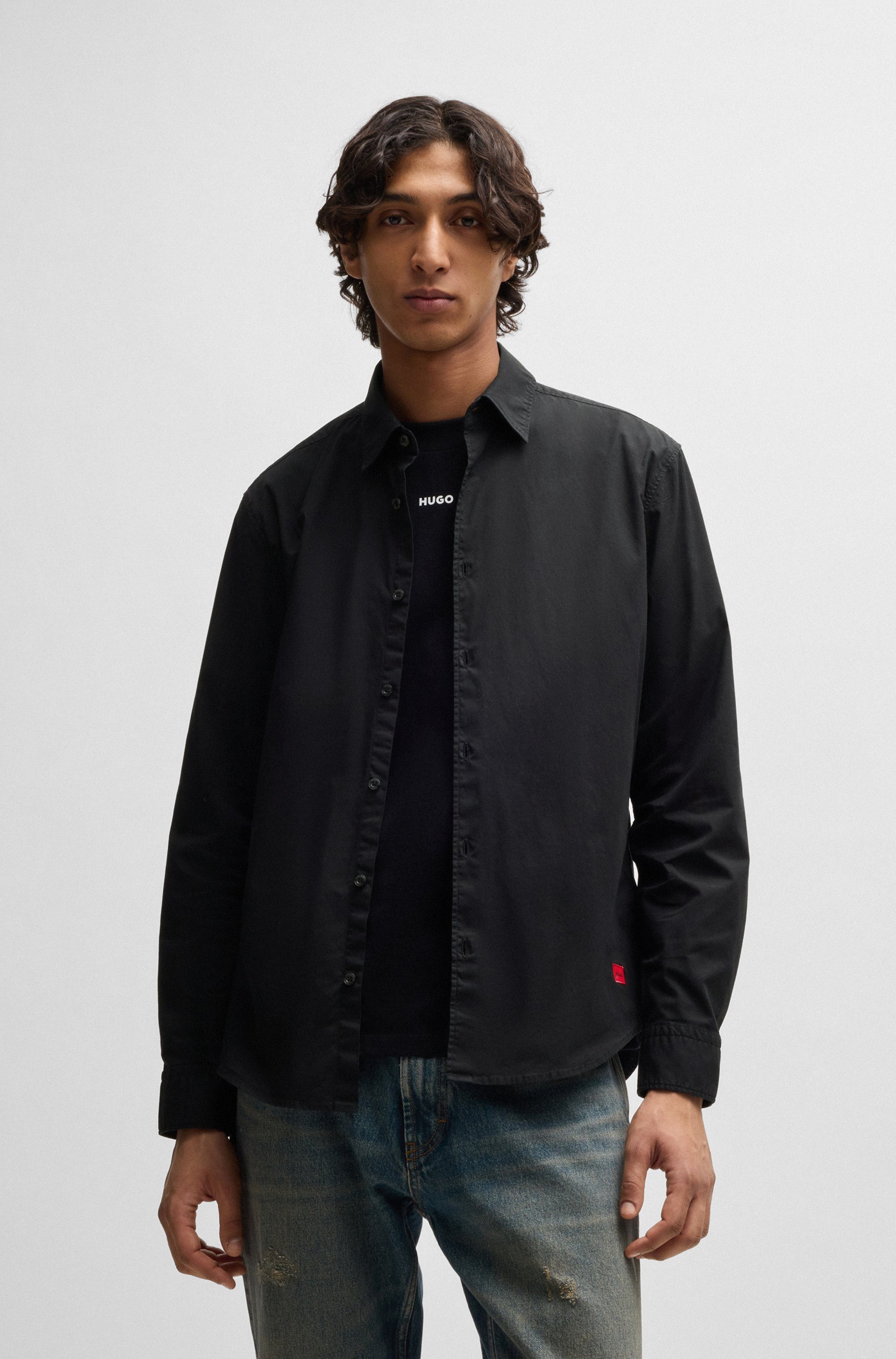 HUGO Langarmhemd Ermo Kentkragen, Slim Fit, Baumwoll-Mix