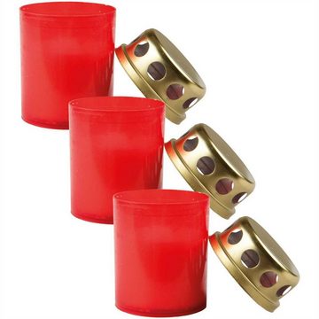 HS Candle Grabkerze (3-tlg), Grabkerze Grablicht Grableuchte mit goldenem Deckel