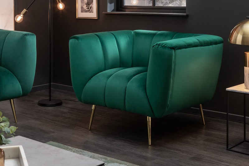 riess-ambiente Sessel NOBLESSE 105cm smaragdgrün / gold (Einzelartikel, 1-St), Wohnzimmer · Samt · Metall · mit Armlehne · Retro