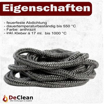 DeClean Türdichtband 2 m Dichtschnur Ø 6 mm Glasfaserschnur Türdichtung Ofen inkl.Kleber