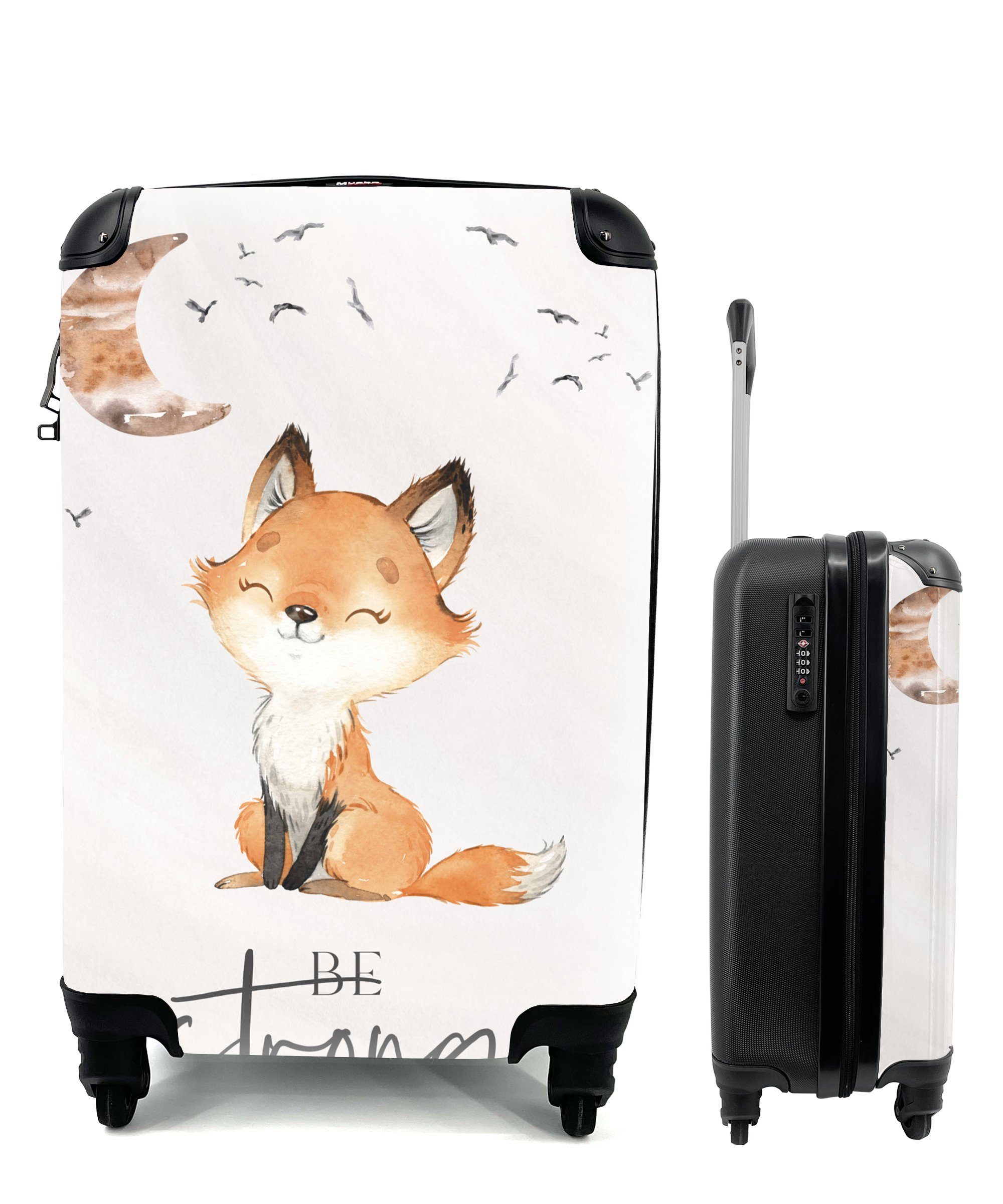 MuchoWow Handgepäckkoffer Zitate - Aquarell - Stark sein - Kinder - Fuchs - Tiere, 4 Rollen, Reisetasche mit rollen, Handgepäck für Ferien, Trolley, Reisekoffer