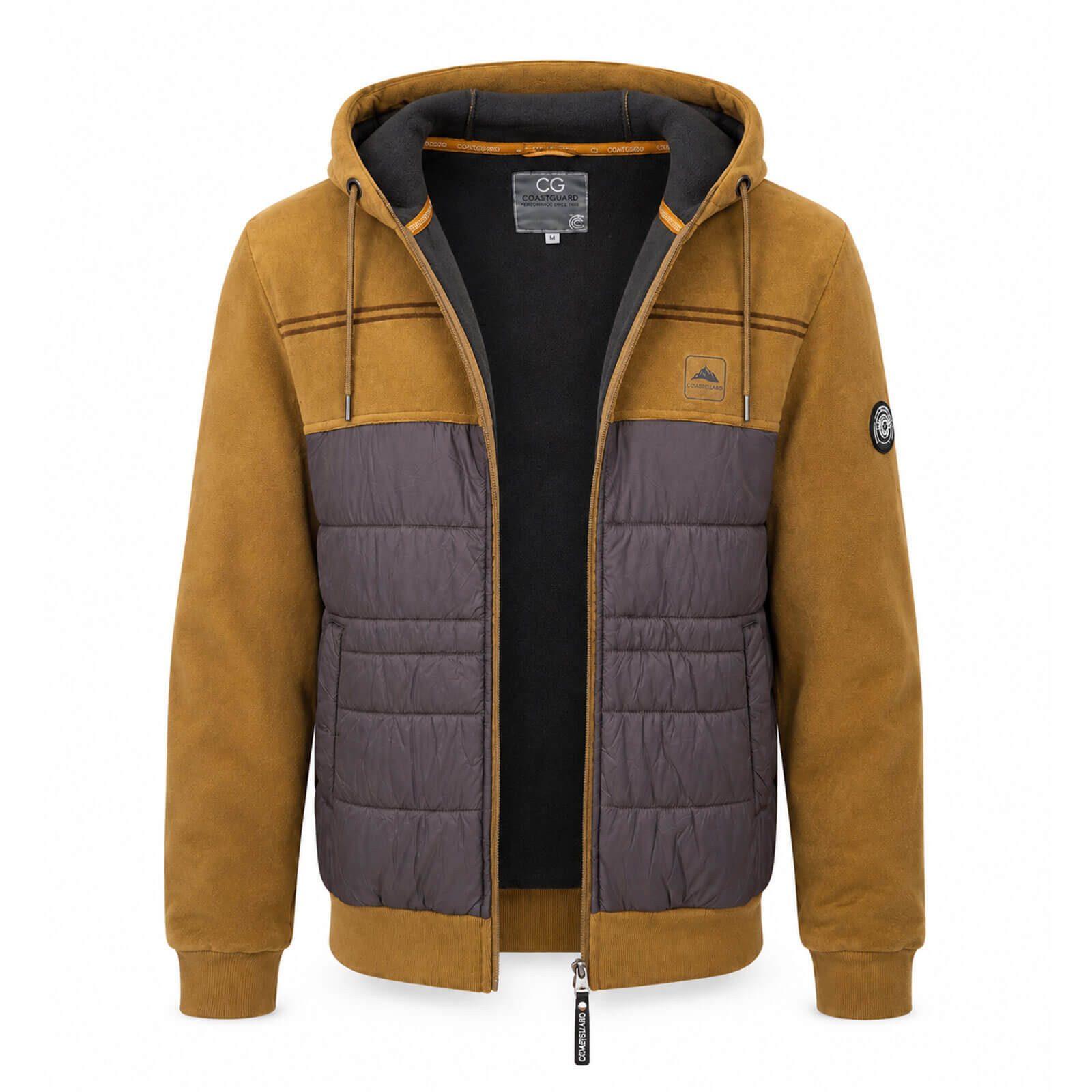 Coastguard Fleecejacke Herren Fleecejacke 62616 im Materialmix - Samtige Kapuzenjacke Fleece Kapuze mit zweifarbiger Kordel, Innenseite in Kontrastfarbe, Tasche – Bild 4 von 5