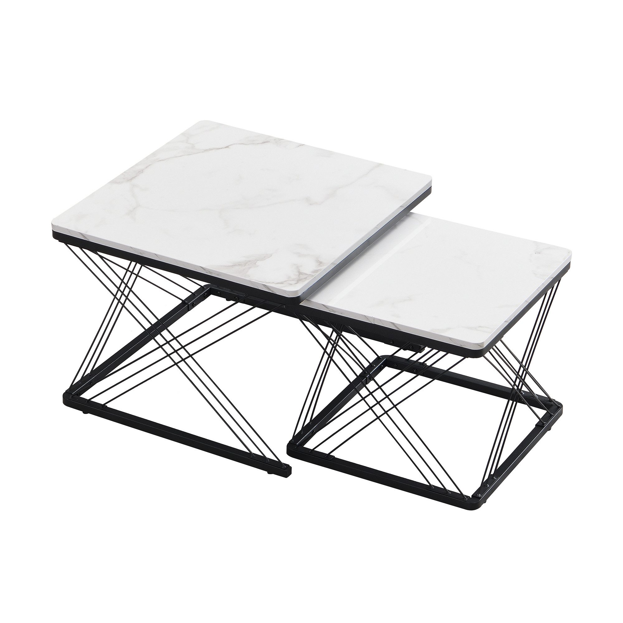 Odikalo Couchtisch Wohnzimmertisch-Set hochglänzende Marmoroptik höhenverst günstig online kaufen