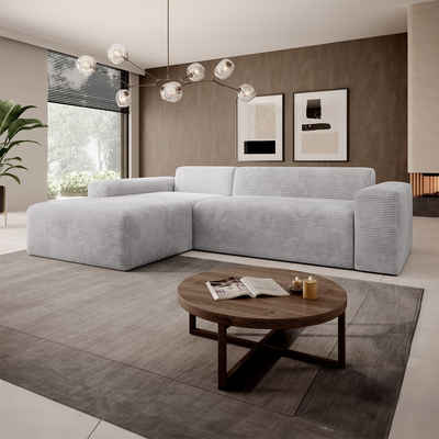 Juskys Ecksofa Vals, modern, L-Form, Stoff, bequem, samtig wie Cord, breiter Sitz