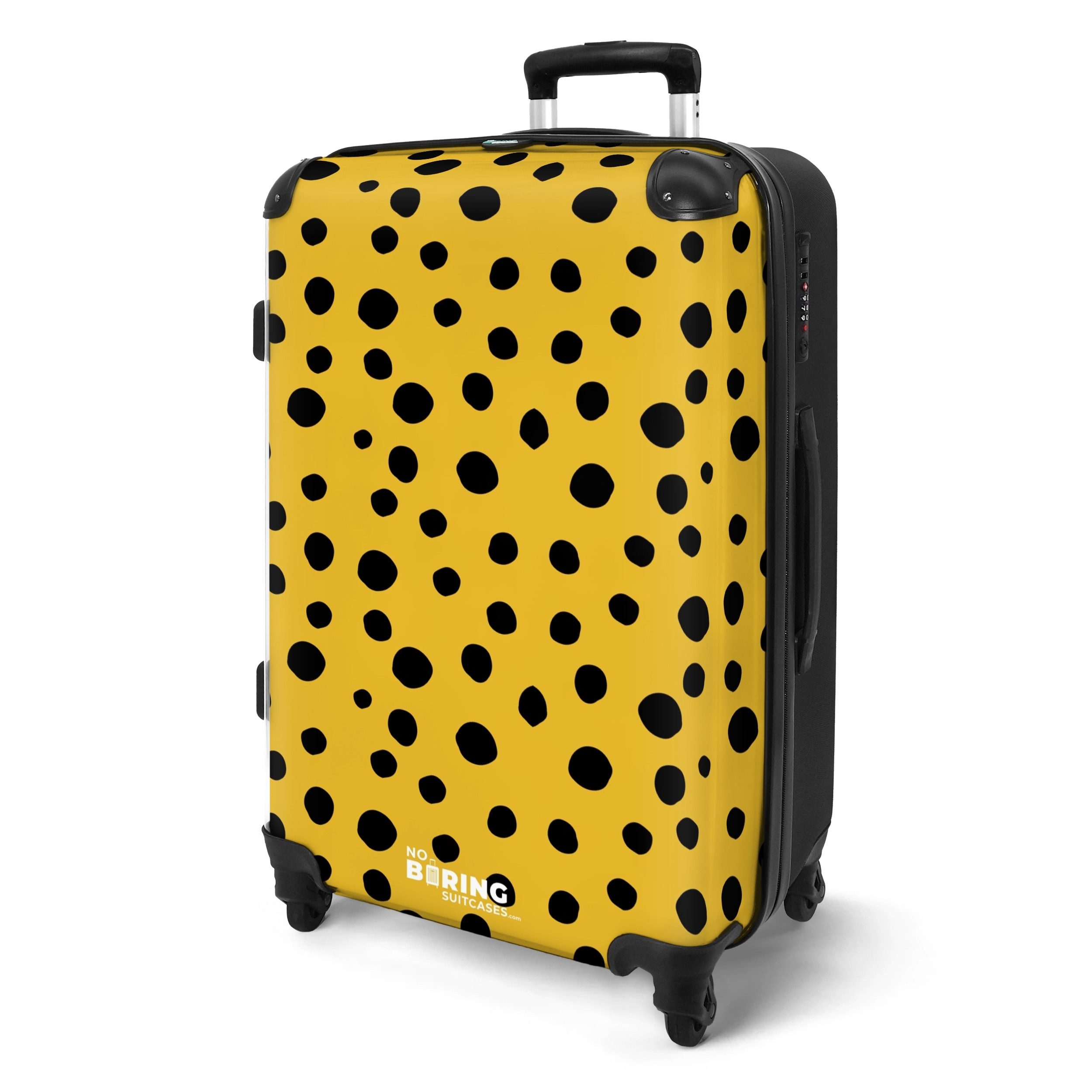 NoBoringSuitcases.com© Hartschalen-Trolley Schwarze Punkte auf gelbem günstig online kaufen