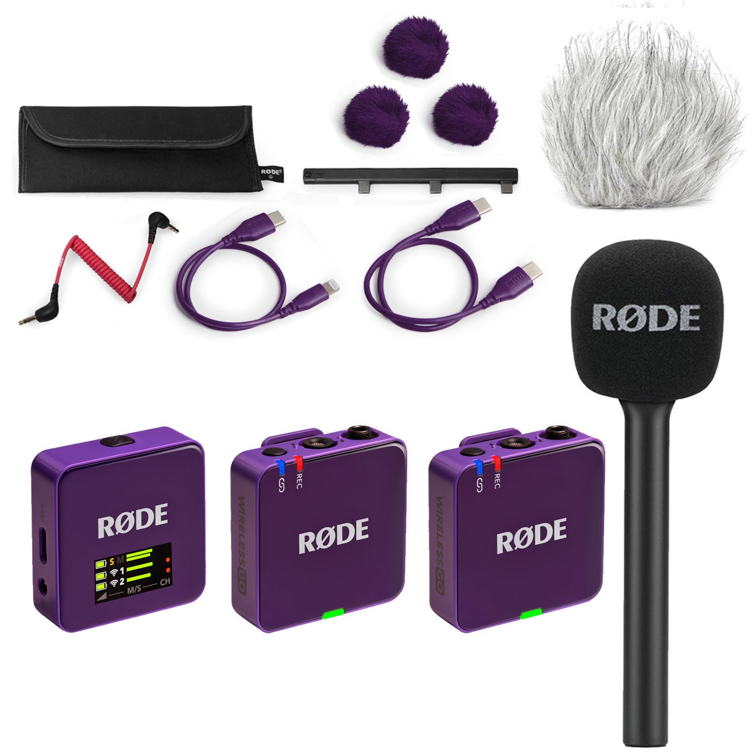 RØDE Rode Mikrofon-Funksystem Wireless GO Gen 3 Lila Interview Set 1 Digitales Aufnahmegerät (Vorteils-Set mit Handadapter und Windschutz)