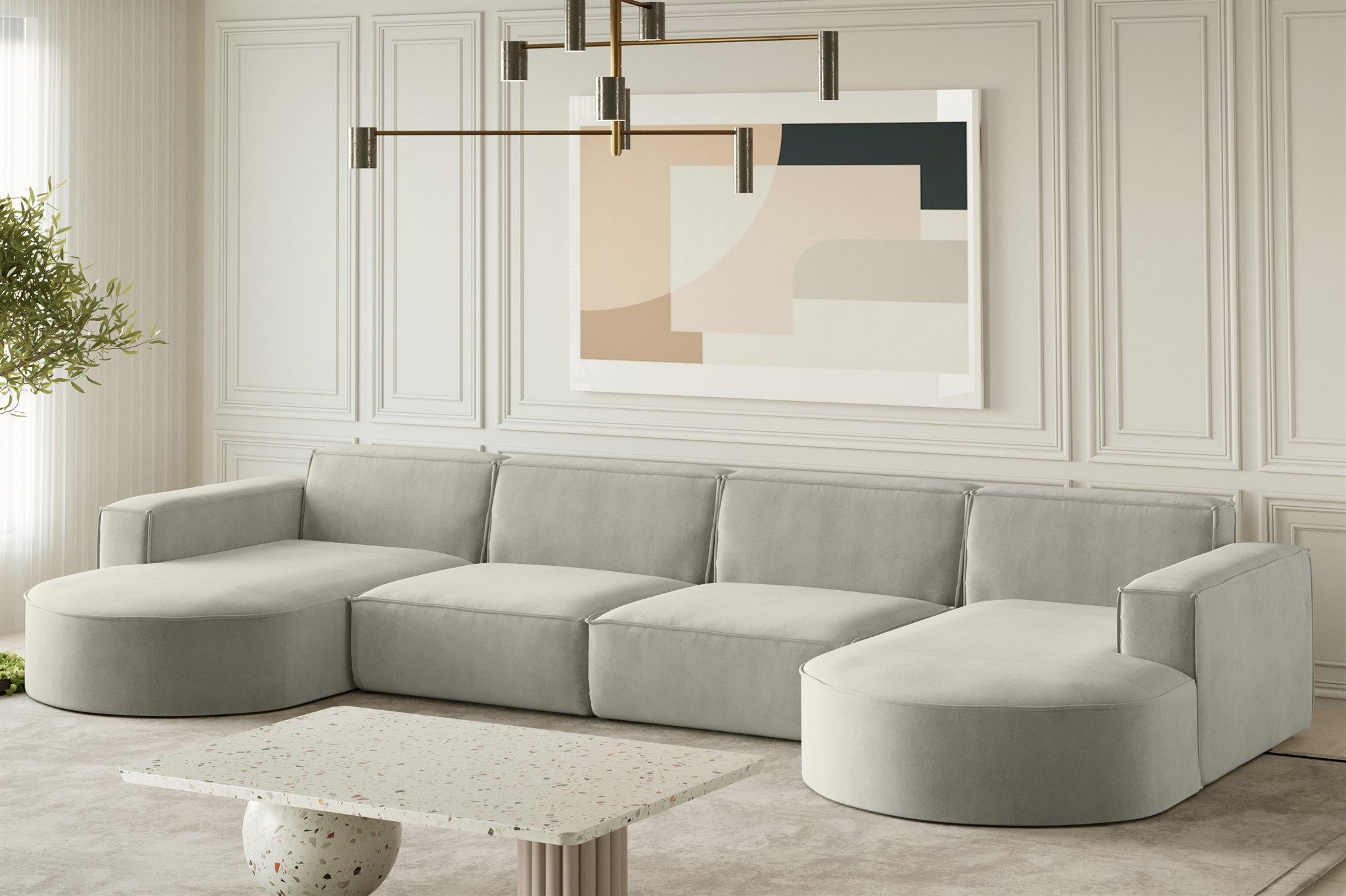 Wohnlandschaft U-Form Sofa PALMA XL in Stoff Noel und Scala