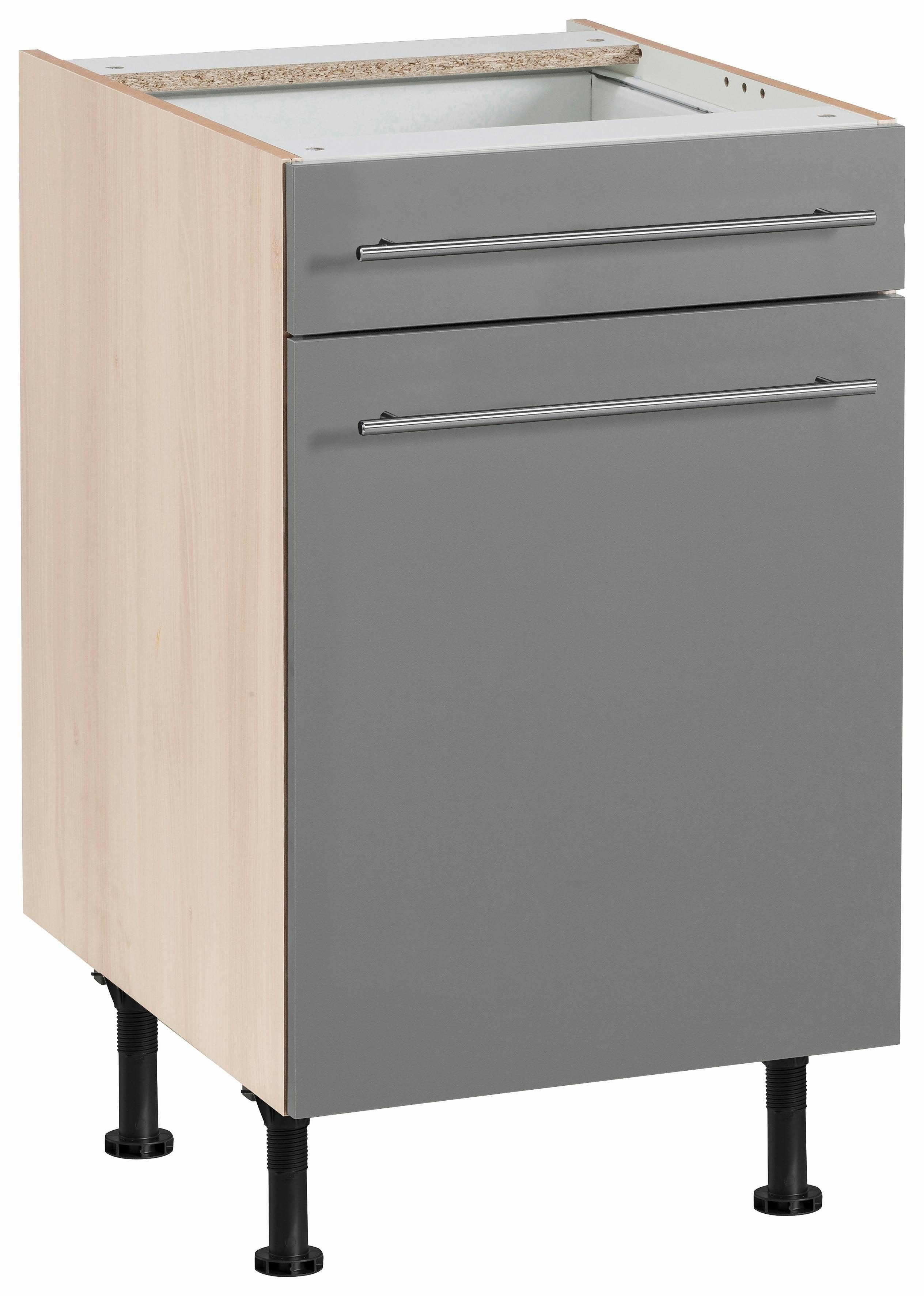 OPTIFIT Unterschrank Bern 50 cm breit, mit Tür und Schubkasten, höhenverstellbare Füße basaltgrau/akaziefarben | akaziefarben
