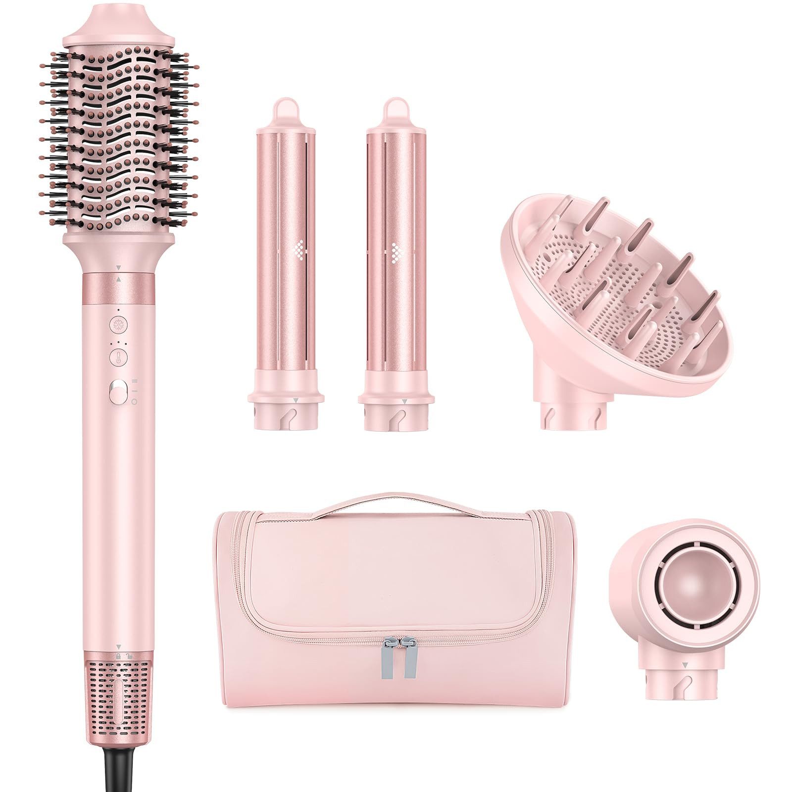 Rolipo Multihaarstyler 5in1 Airstyler automatischer Lockenstab Set IonenFöhn Schnelltrocknend, Volumenbürste, Diffuser, Aufbewahrungstasche– ohne Hitzeschäden