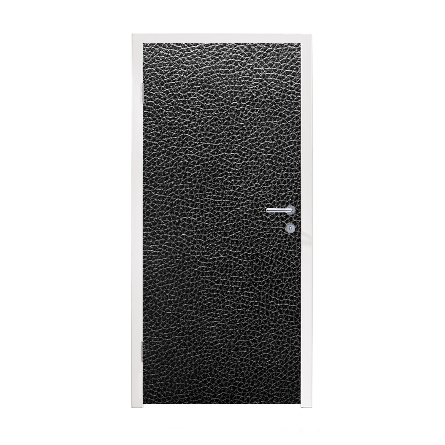 MuchoWow Türtapete Leder - Strukturiert - Schwarz, Matt, bedruckt, (1 St), Selbstklebende Tapete, Folie für Möbel, 75x205 cm