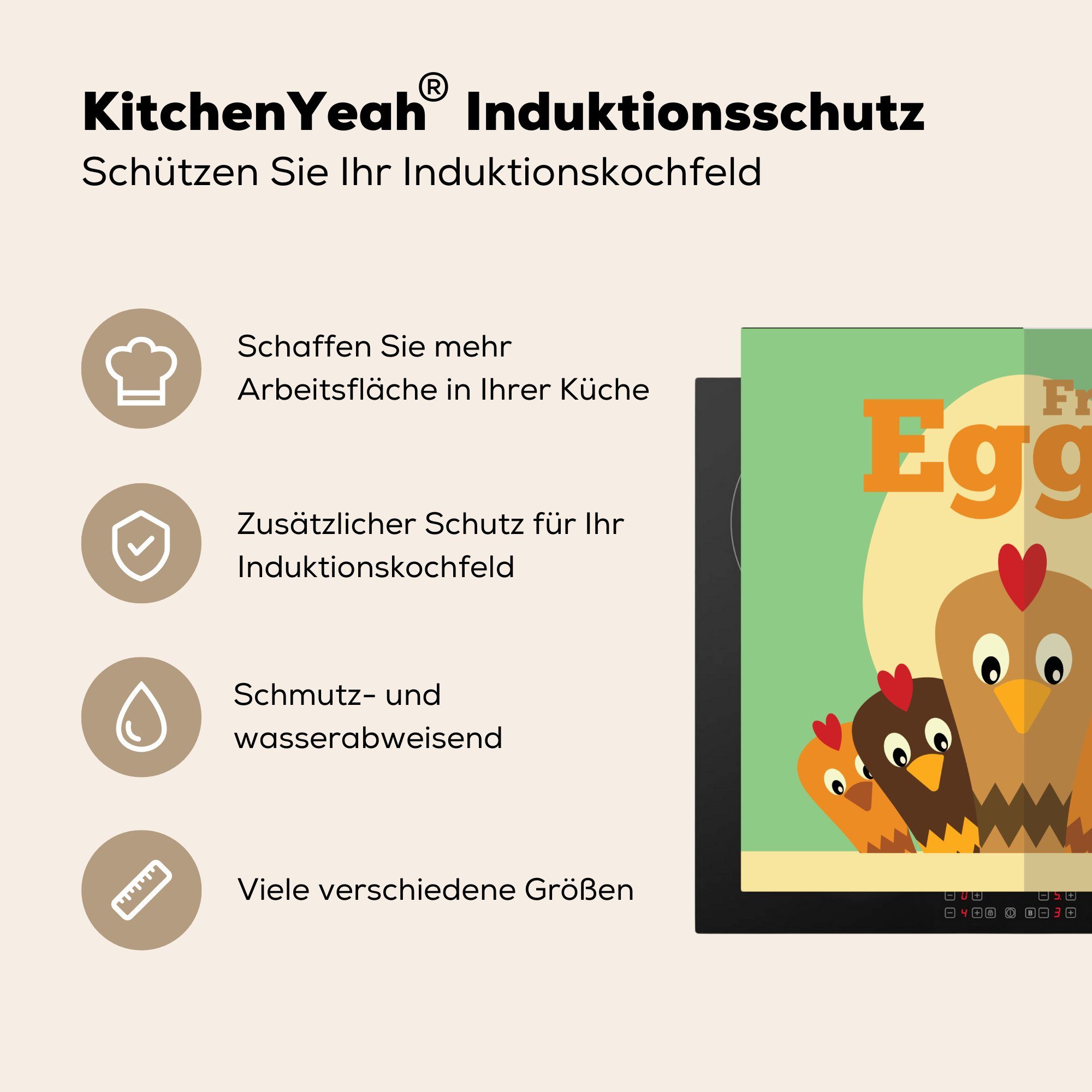 MuchoWow Hühner tlg), Vinyl, für Ceranfeldabdeckung, cm, Grün, Herdblende-/Abdeckplatte - küche Bauernhof 78x78 (1 Arbeitsplatte -