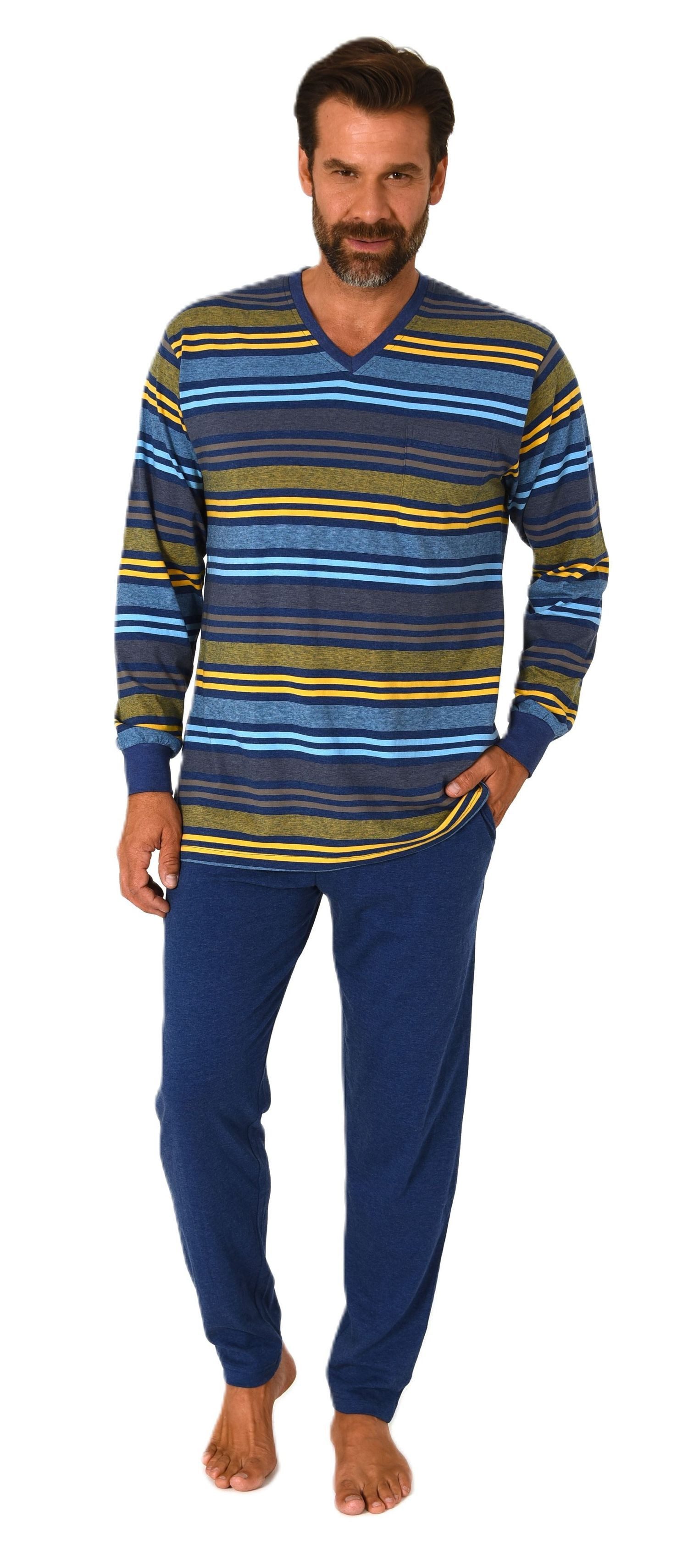 Normann Pyjama Herren Schlafanzug mit Bündchen in Streifenoptik - auch in Ü günstig online kaufen