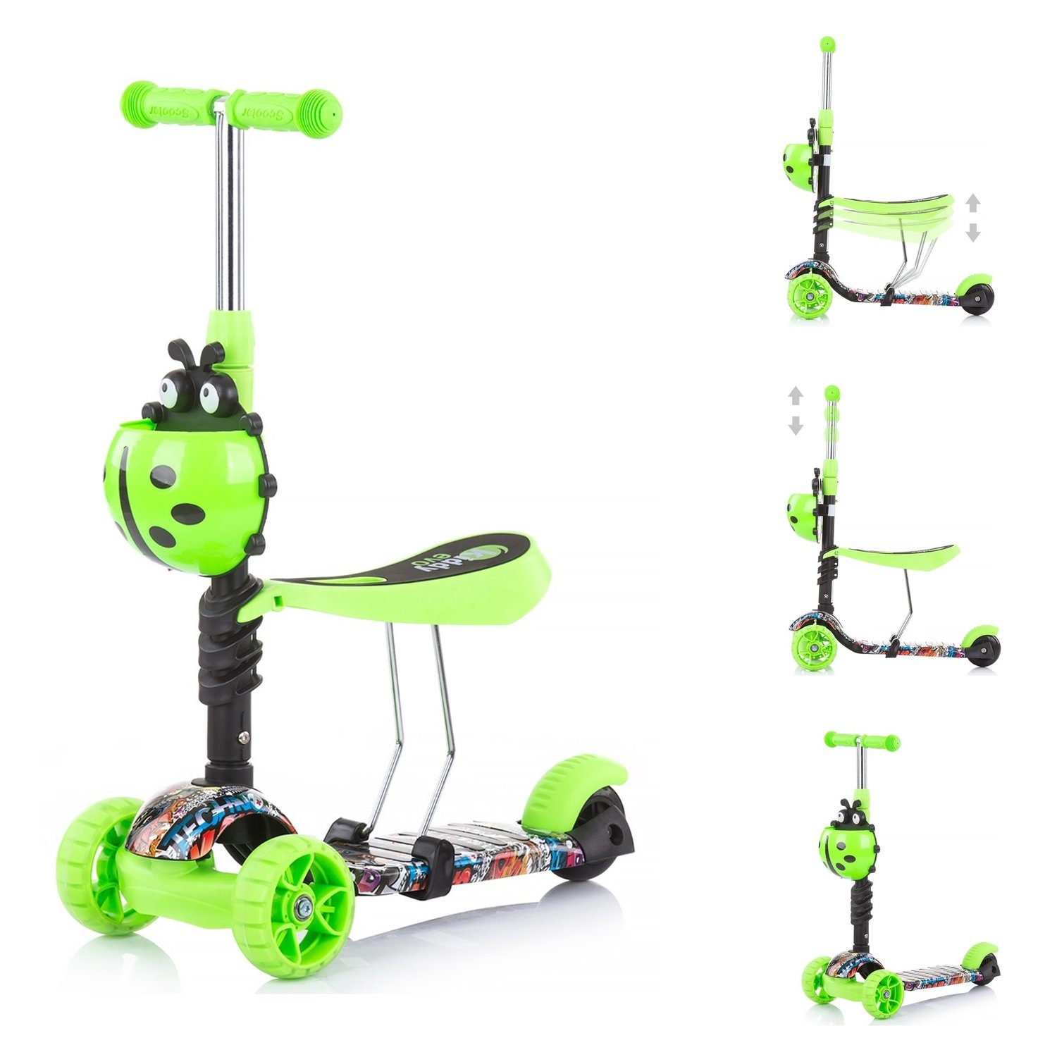 Chipolino Cityroller Kinderroller, Rutscher Kiddy 2 in 1, Höhe einstellbar 3 Räder mit Licht