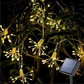 LETGOSPT LED-Lichterkette 100 LEDs Solarleuchte Feuerwerk lichterkette LED Kupfer Lichterkette, IP65 Außen Garten Weihnachtsbaum Party Dekor