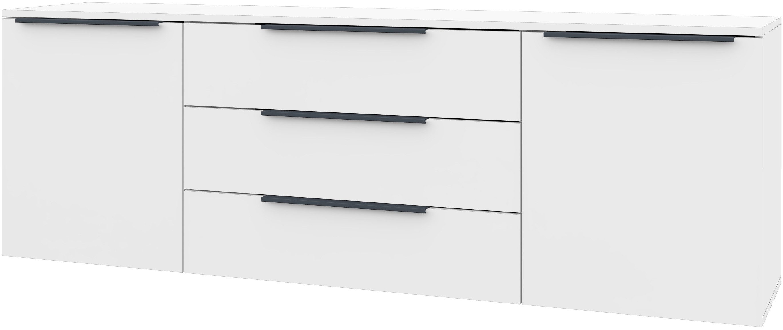 borchardt Möbel Sideboard Tom, Kommode Breite 166cm, hängend oder stehend mit Metallgriffen, 2 Türen 3 Schubkästen, verstellbare Einlegeböden