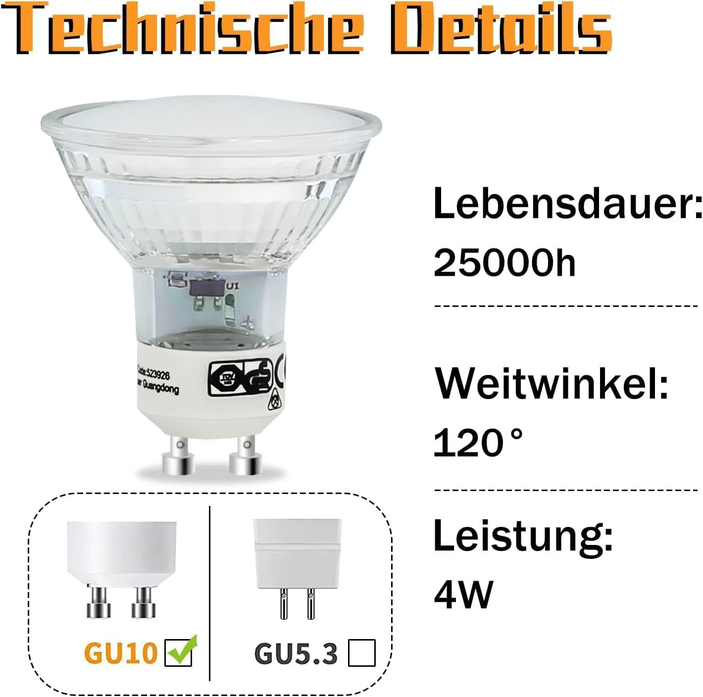 3000K LED Nettlife Lampe 4W, St., Leuchtmittel GU10 Warmweiß GU10, 10 Glübirne 10/20/30ER LED-Leuchtmittel
