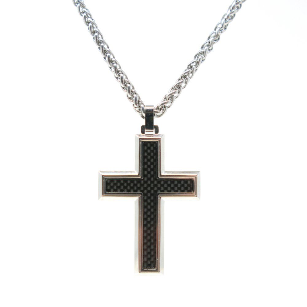 DALMARO Edelstahlkette Lederkette Edelstahl 316 BLACK CROSS, Herren Biker Kette - Inkl. Schmuckbox