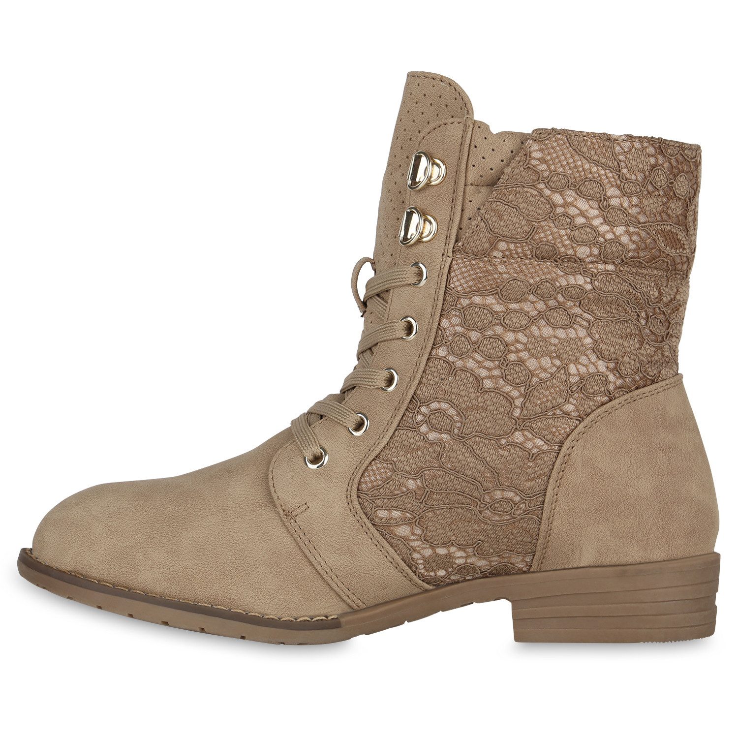 VAN HILL 815442 Schnürstiefelette Damen Schnürstiefeletten Spitze Stiefeletten Zipper Worker Boot