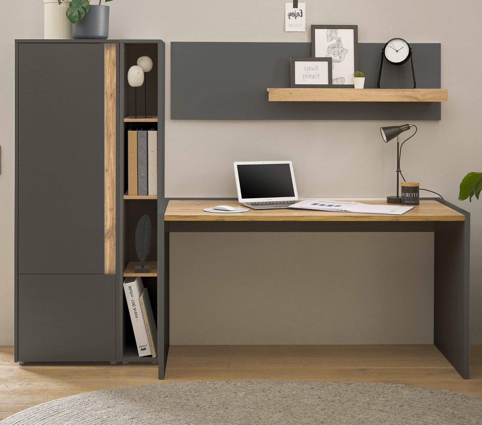 Furn.Design Schreibtisch Center (Büromöbel Set, 4-teilig inklusive Schrank und Regal), mit viel Stauraum