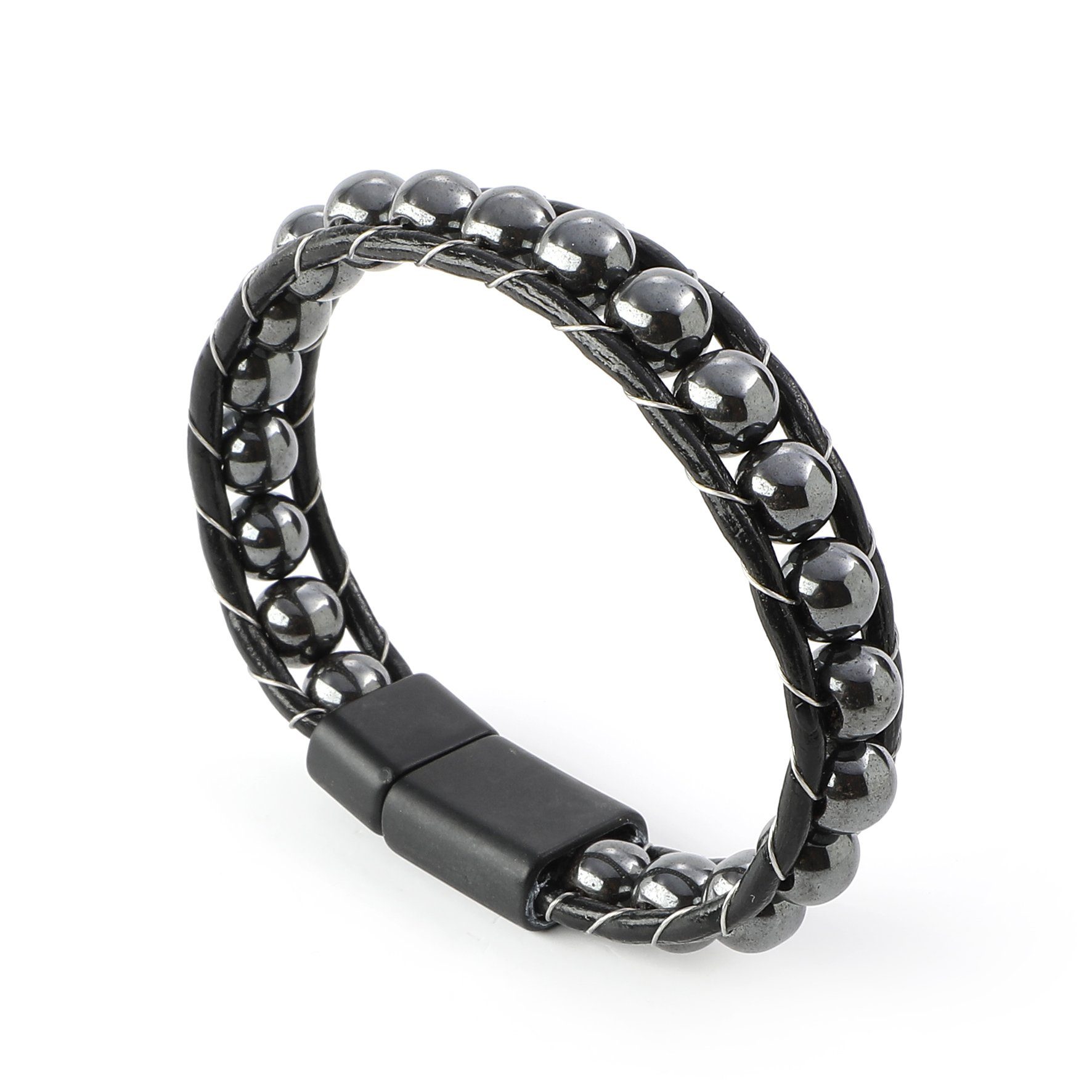 NAHLE Armband Herren Lederarmband Hämatit Perlen (inkl. Schmuckbox), aus Ec günstig online kaufen