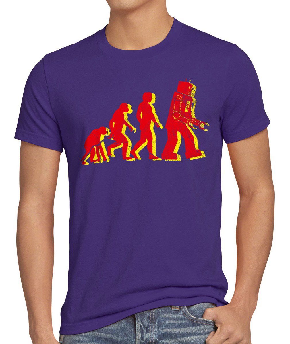style3 Print-Shirt Herren T-Shirt Evolution big bang roboter sheldon theory cooper darwin neu robot lila
