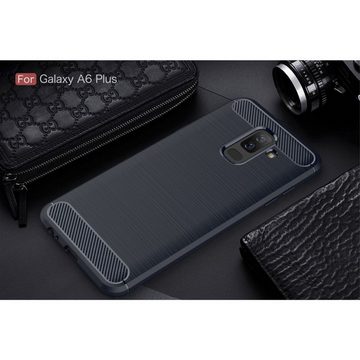 König Design Handyhülle Samsung Galaxy A6 Plus (2018), Samsung Galaxy A6 Plus (2018) Handyhülle Carbon Optik Backcover Blau