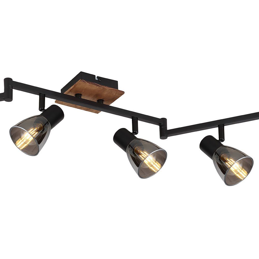 etc-shop LED Deckenleuchte, Deckenleuchte Strahler nicht beweglich Leuchtmittel Spotlampe Spotleiste Holz Rauchglas 6 inklusive