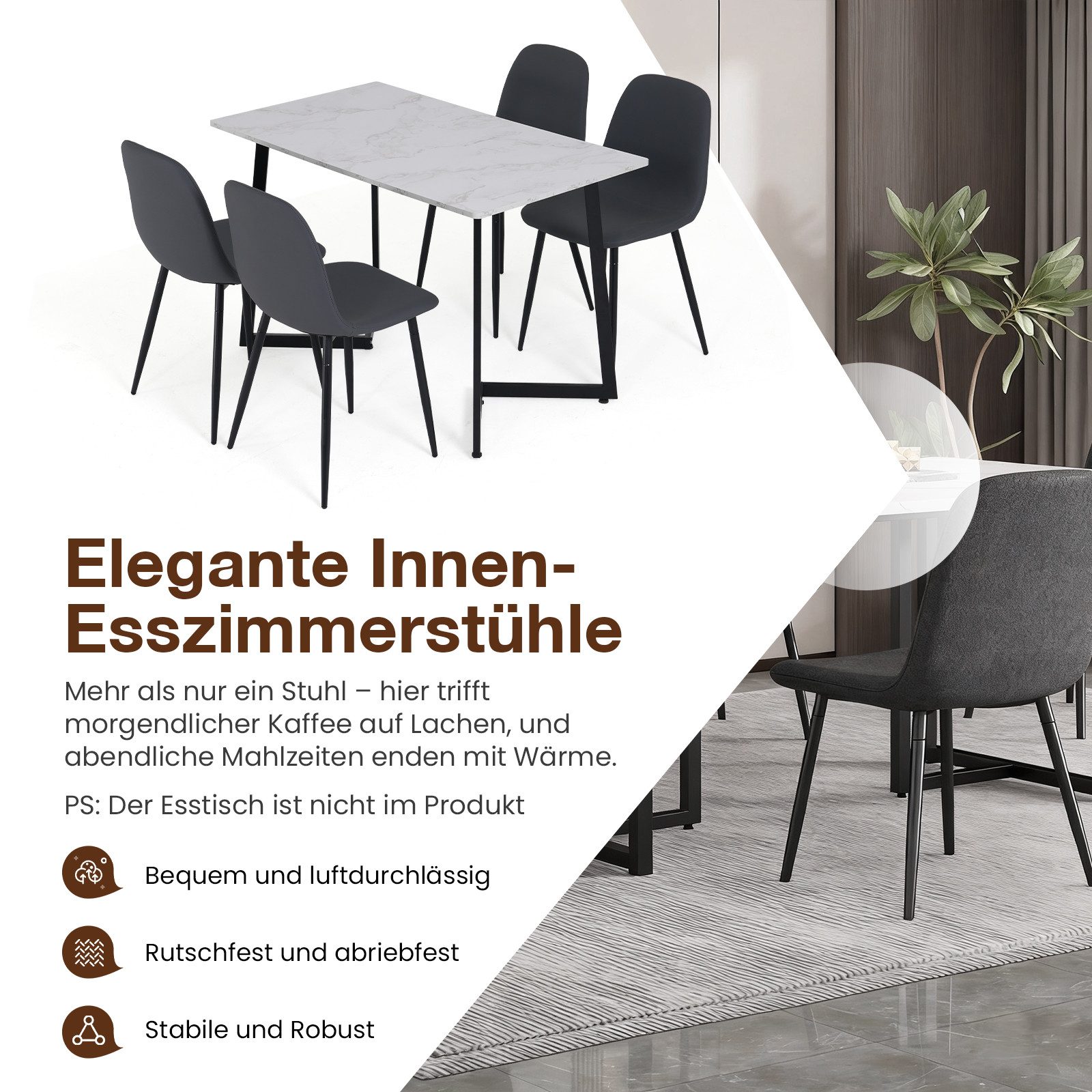 Sunsitt Bistrostuhl Küchenstuhl Set 4 Stück Modernen Esszimmerstuhl (Essstuhl mit Rücklehne aus Kunstleder Schwamm), Braun - 44 x 37 x 84 cm