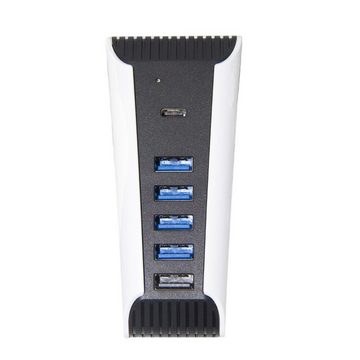 Tadow USB Hub für PS5 Konsole,PS5 HUB Konverter,5-Port,USB2.0,Ladeadapter PlayStation 5-Controller (4 USB2.0,1 USB3.0,1 Typ-C Ausgangsschnittstelle)