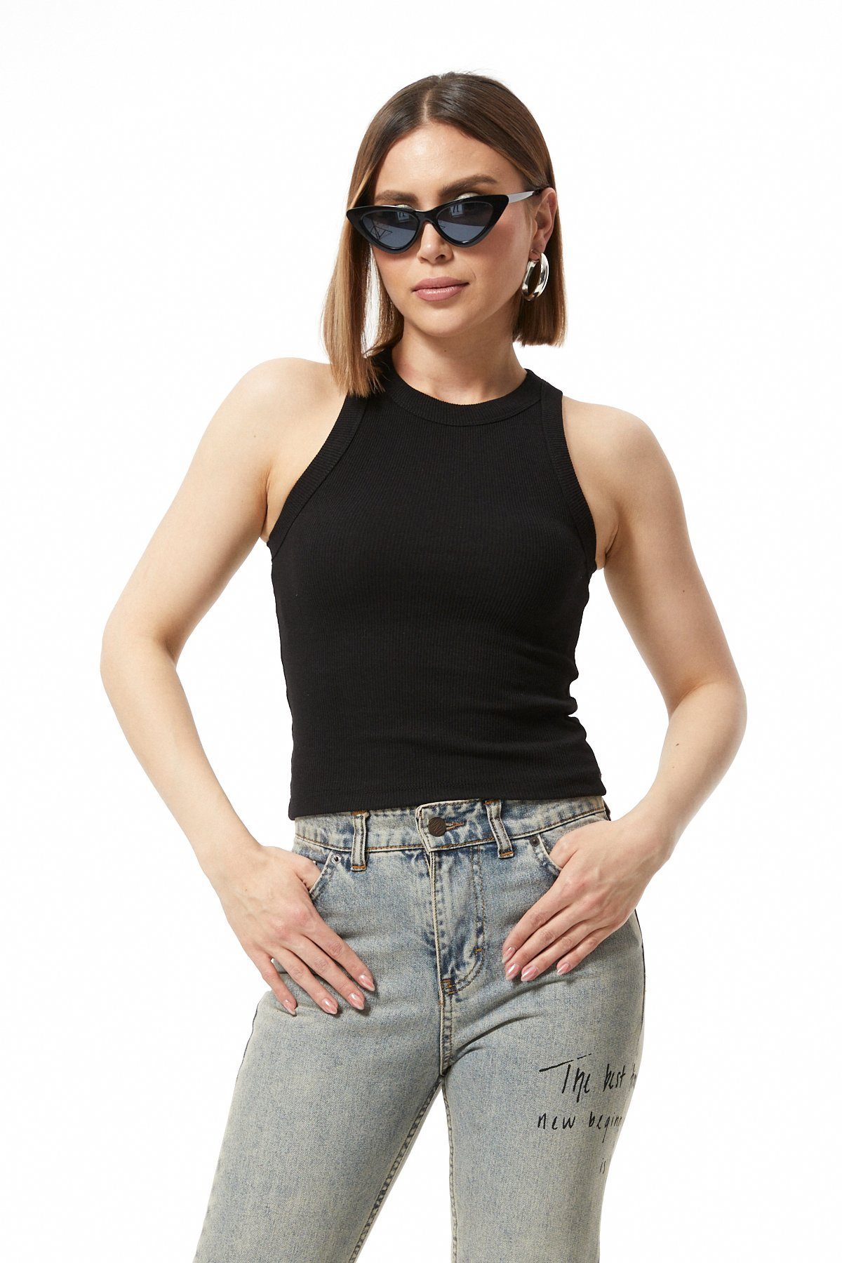 Selef Creation Crop-Top Crop-Top Rippstruktur (3er Set) Schwarz