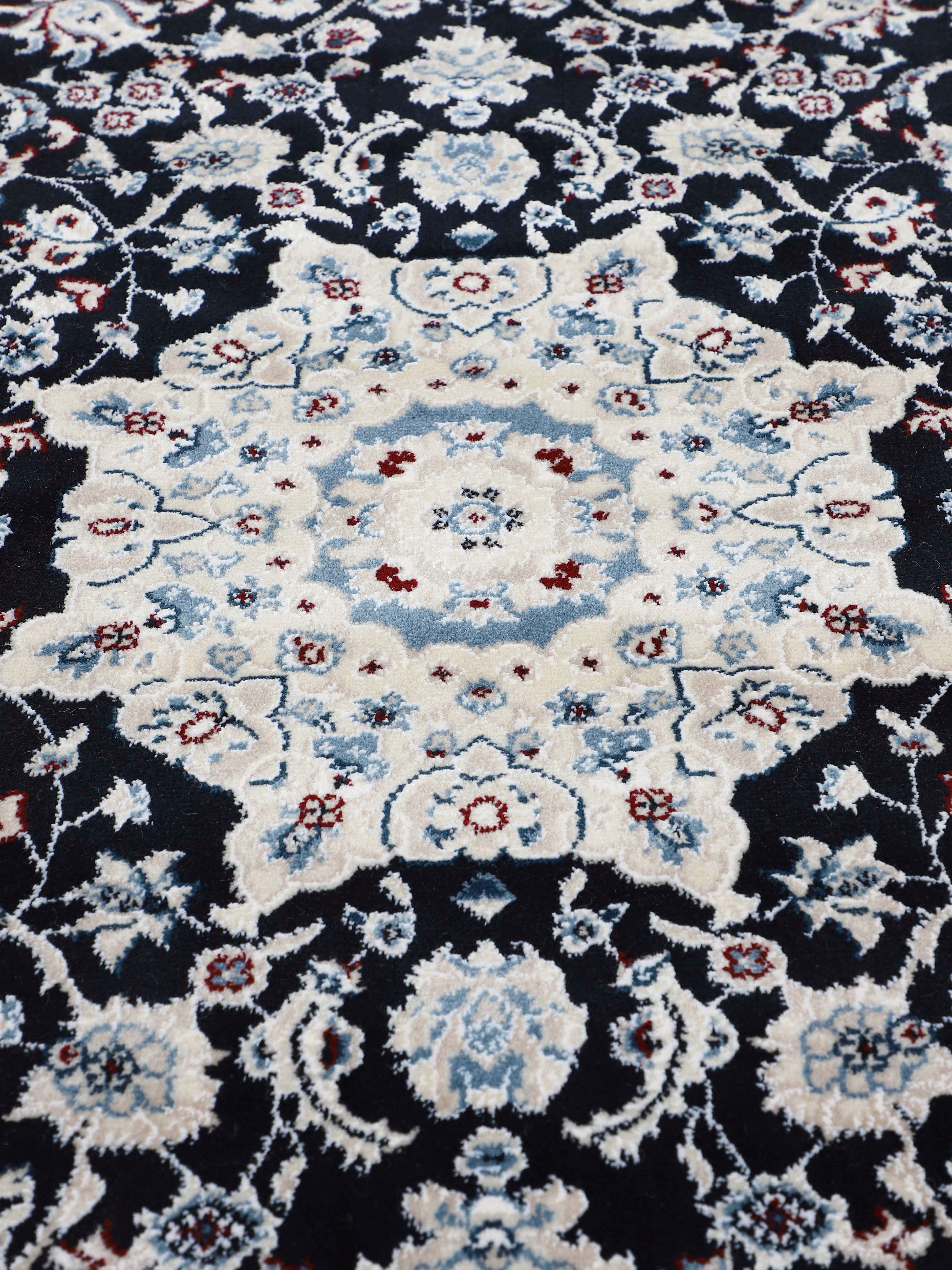 Teppich Nain Diane, carpetfine, Höhe: Orient rund, dunkelblau 8 mm, Look Kurzflorteppich