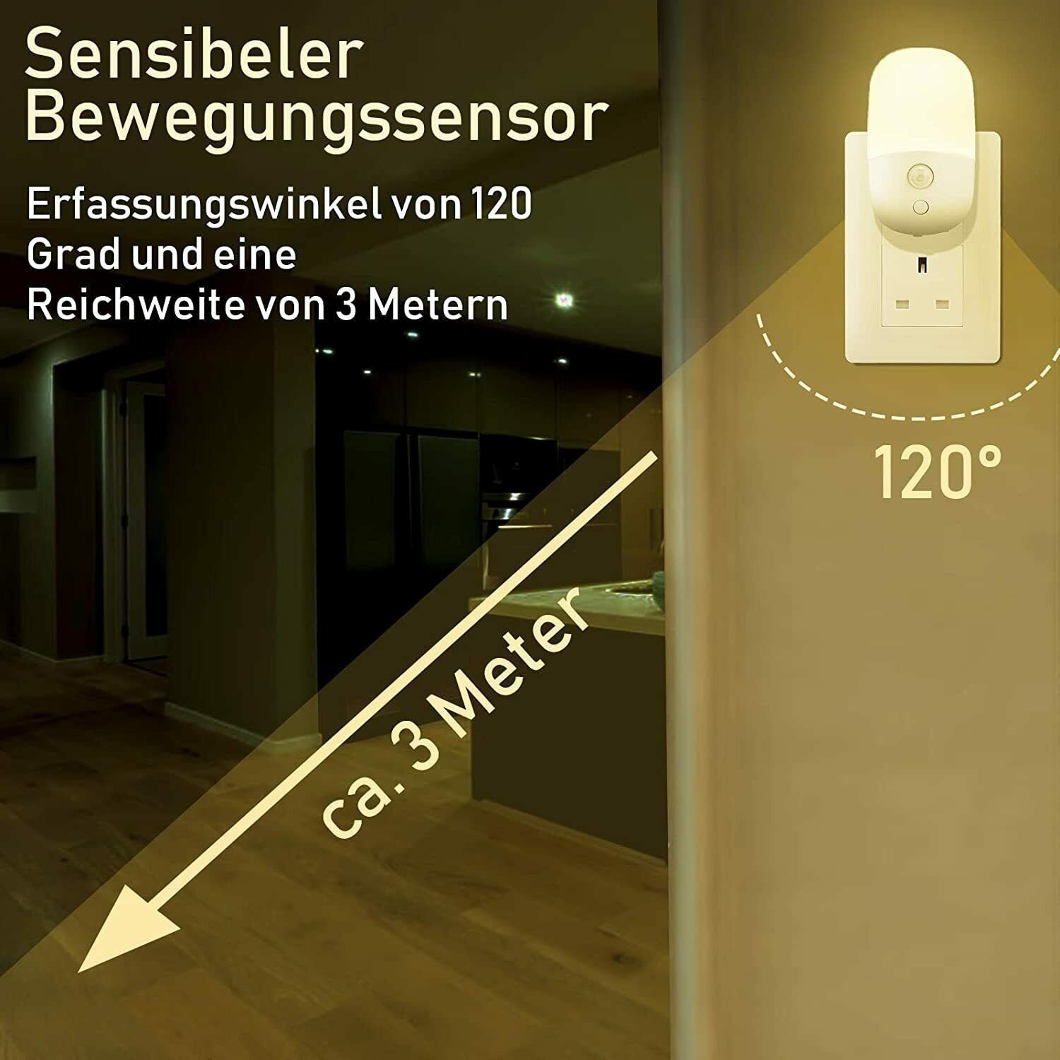 integriert, Nachtlicht Einstellbar Stück LED 1/2 Nachtlicht LED Orientierungslicht,Steckdosenlicht iscooter Bewegungsmelder Steckdose Stück Nachtlicht LED WarmWeiß, 1 Helligkeit Treppen-Leuchte, fest