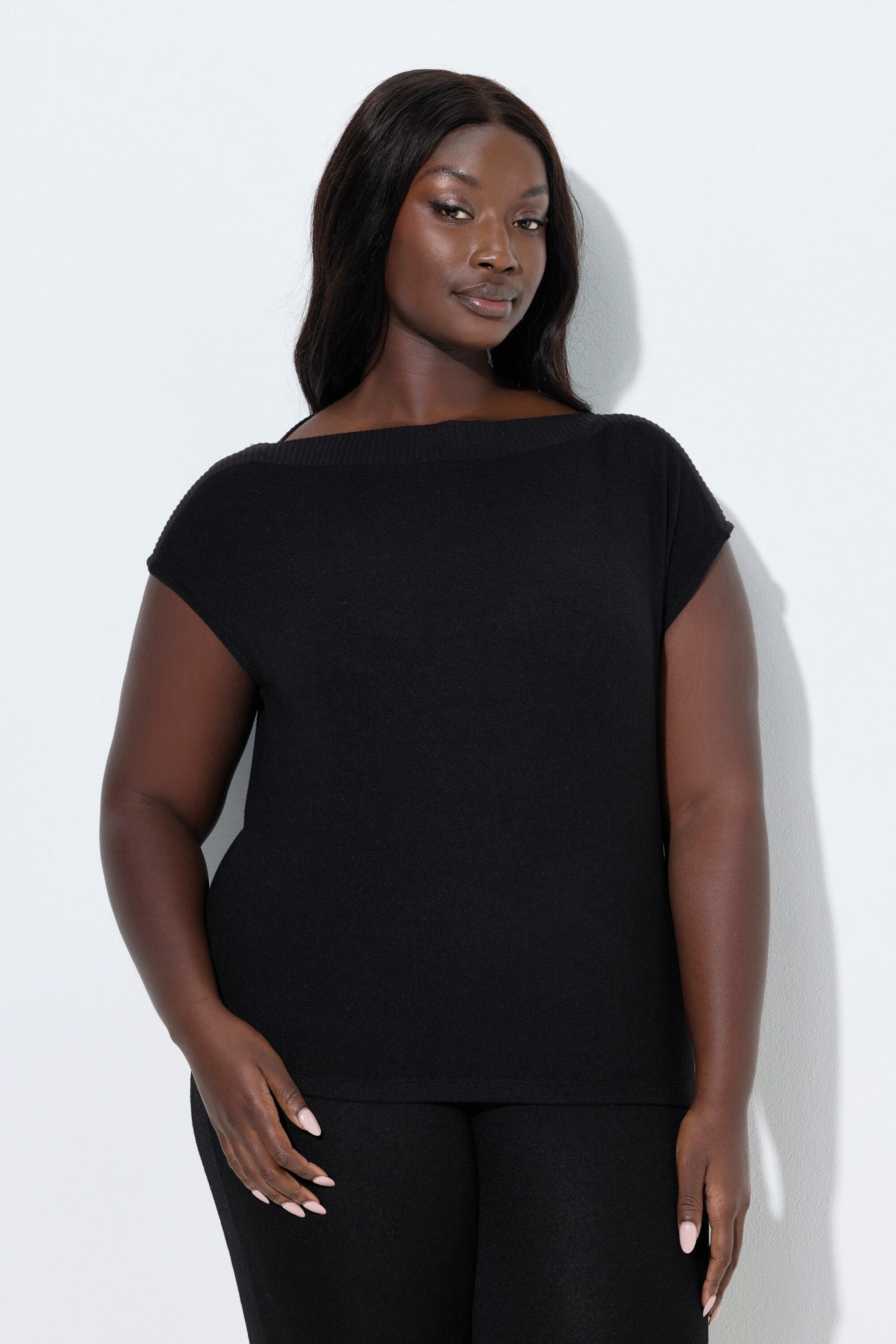 Ulla Popken Sweatjacke Loungewear-Shirt Oversized U-Boot-Ausschnitt