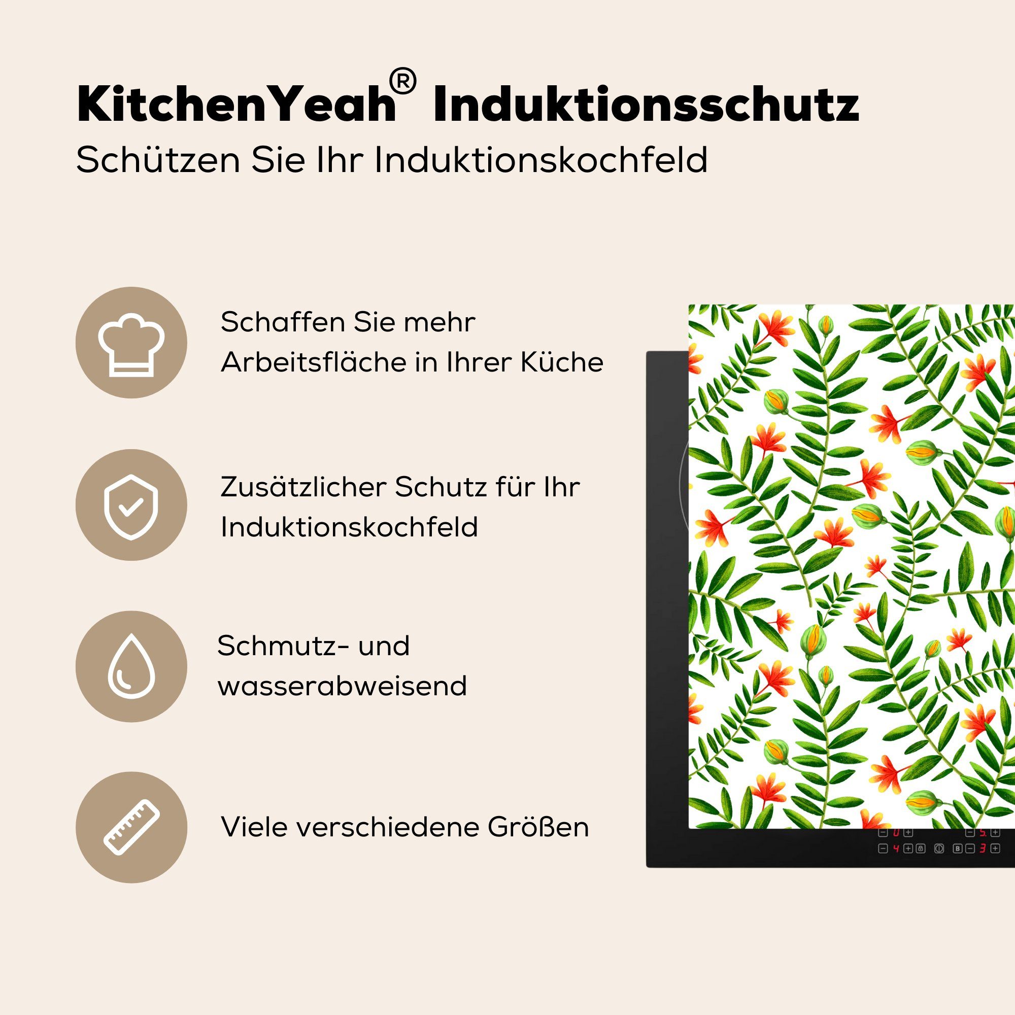 78x78 Design, cm, für (1 Arbeitsplatte küche tlg), Blumen Dschungel MuchoWow Ceranfeldabdeckung, Vinyl, - - Herdblende-/Abdeckplatte