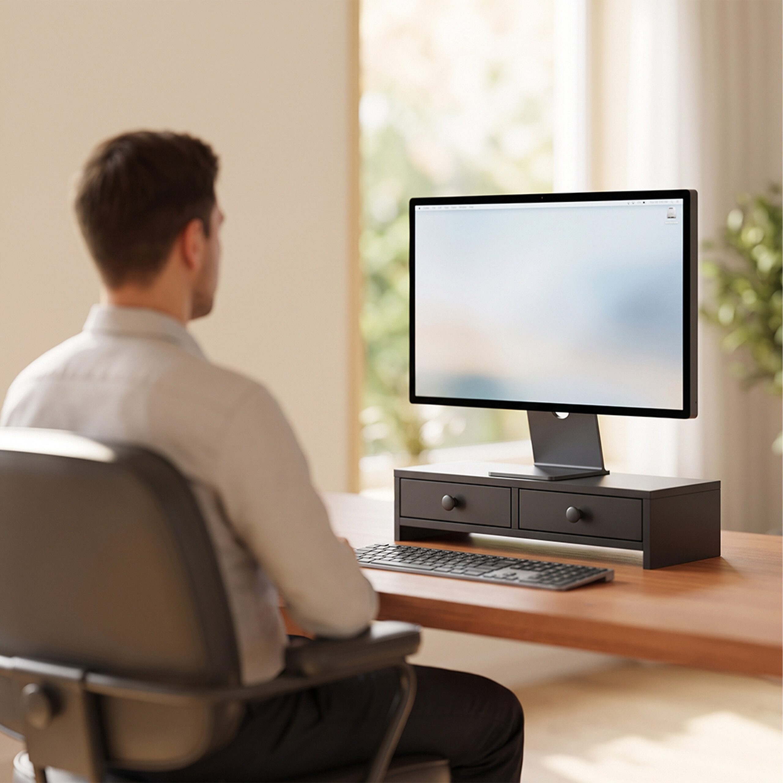 relaxdays Monitorständer mit 2 Schubladen, (1-tlg., schwarz) – Bild 5 von 5