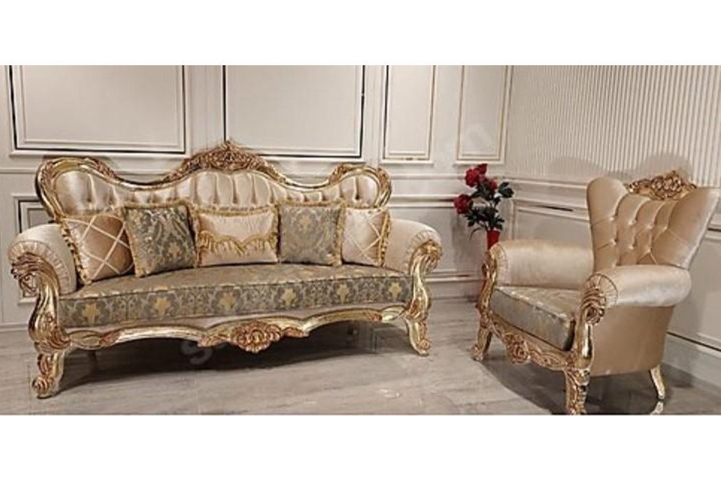 Xlmoebel Chesterfield-Sofa Barockes Chesterfield Sofa in edlem Stoff mit eleganten Details, Hergestellt in Europa